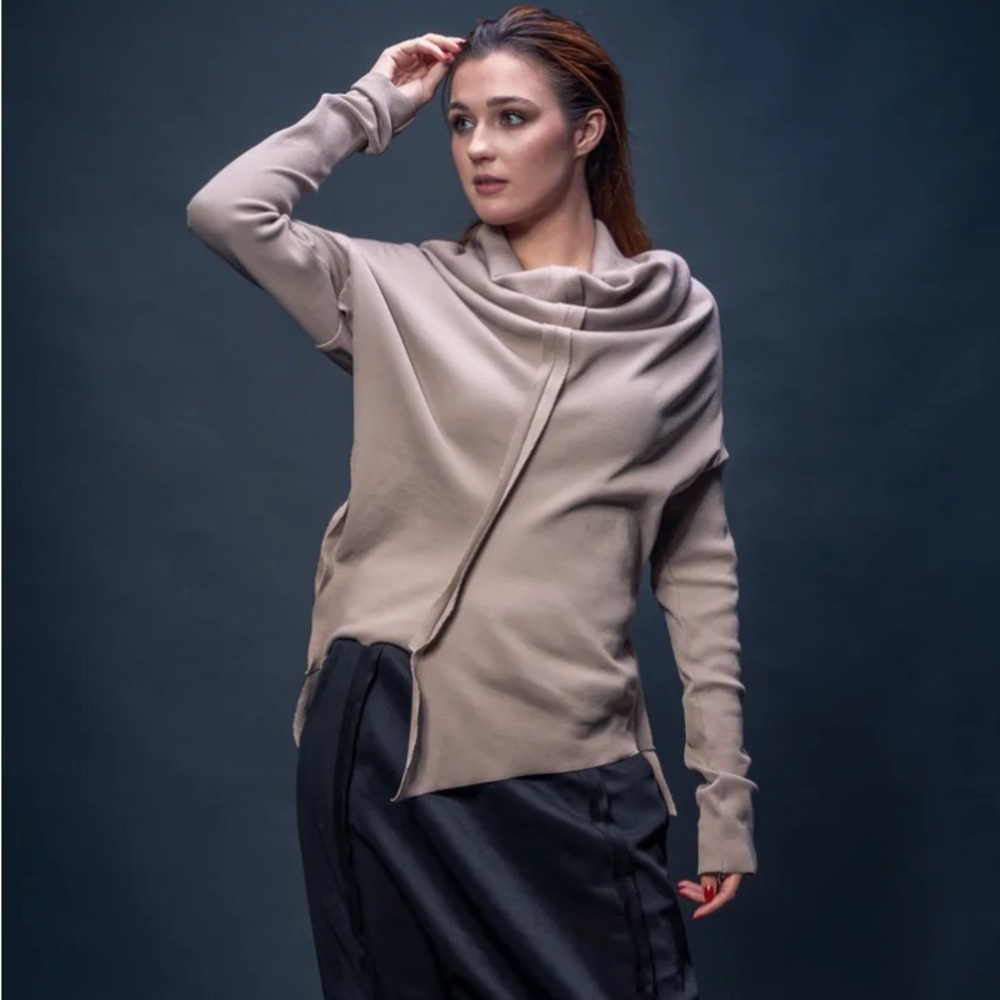 Elegant Taupe Women's Cowl Neck Sweater